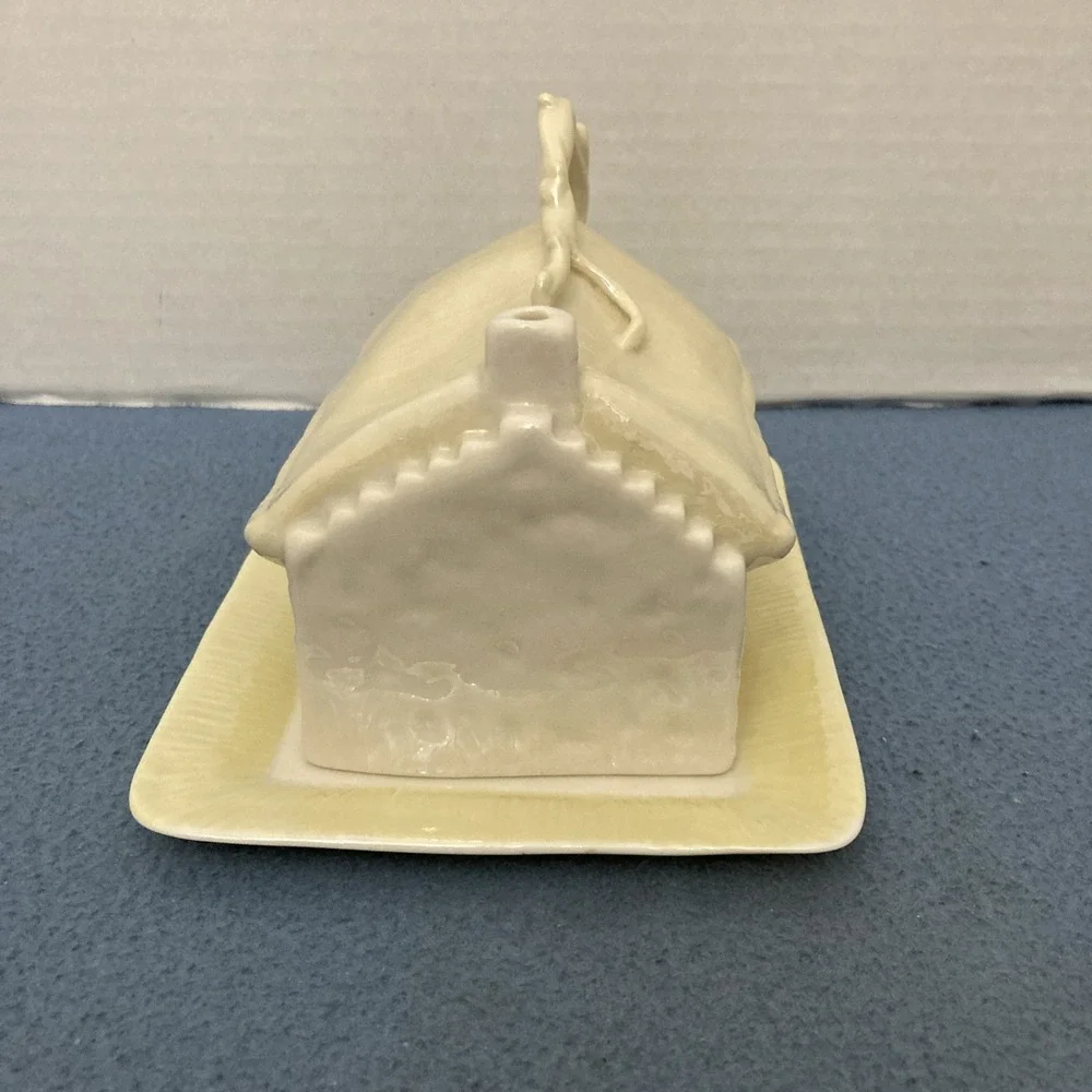 Belleek Irish Fine Parian Porcelain Yellow Cottage House Butter/Cheese Dish